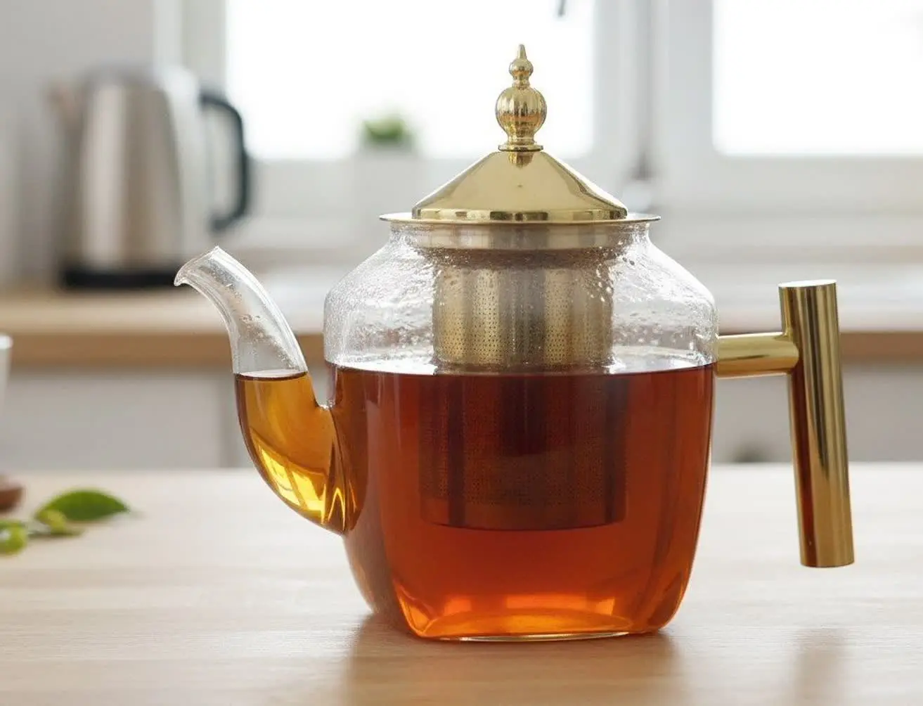 قوری پیرکس دسته طلایی TEA🍓