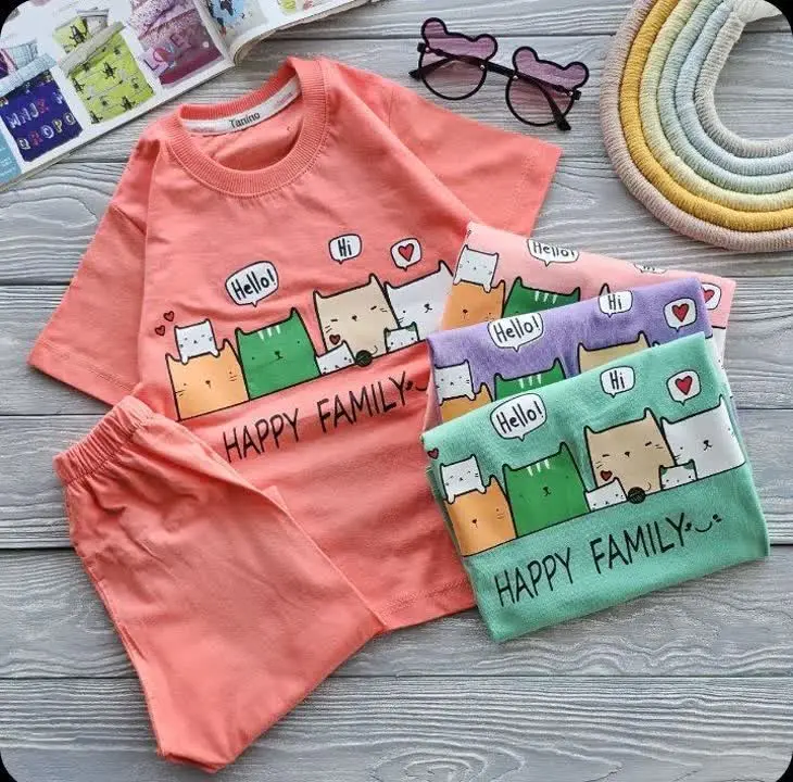 لباس بچه گانه تیشرت شلوارک ست گربه‌ها
