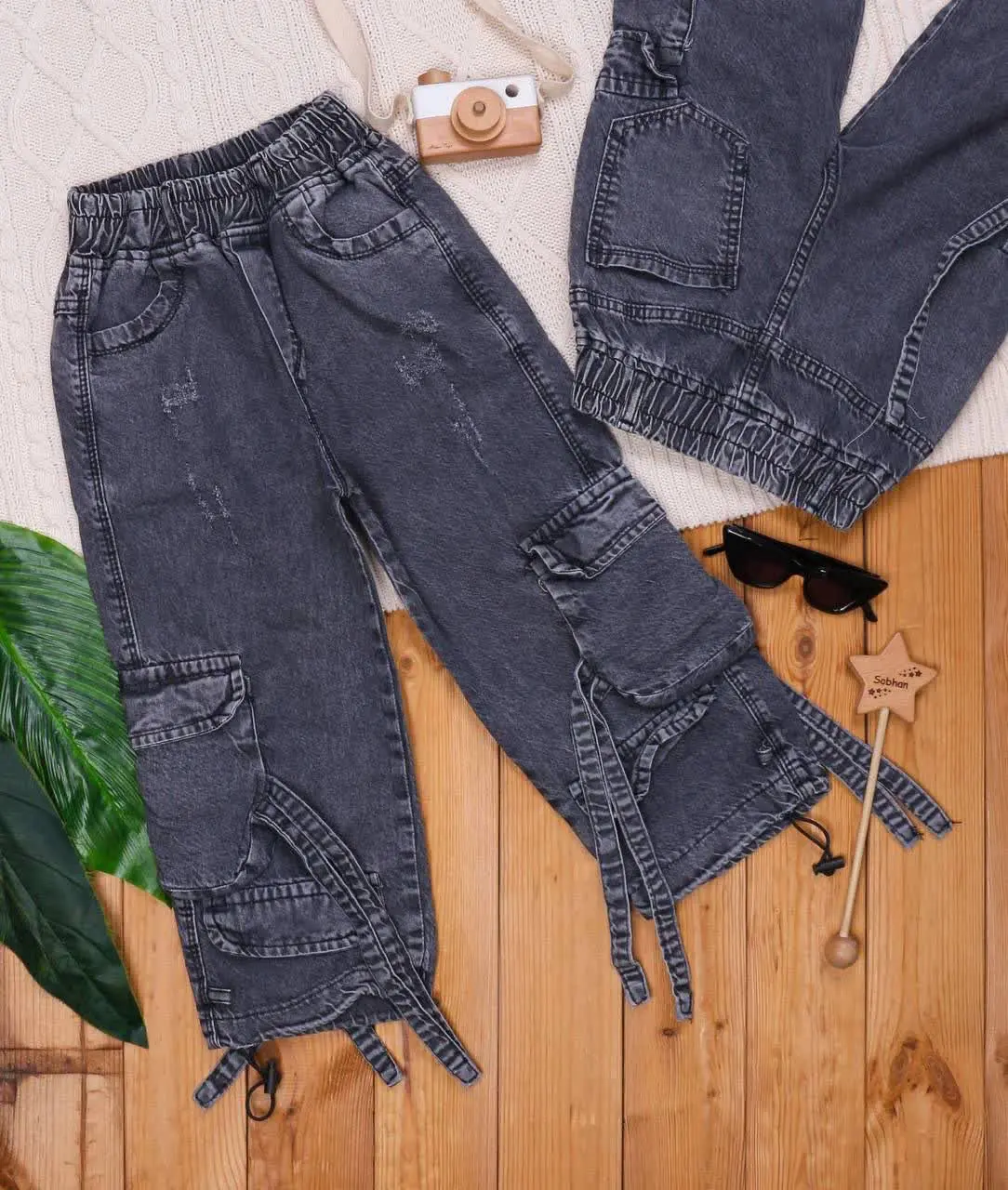 🎄 شلوار لی ذغالی کارگو جیب...