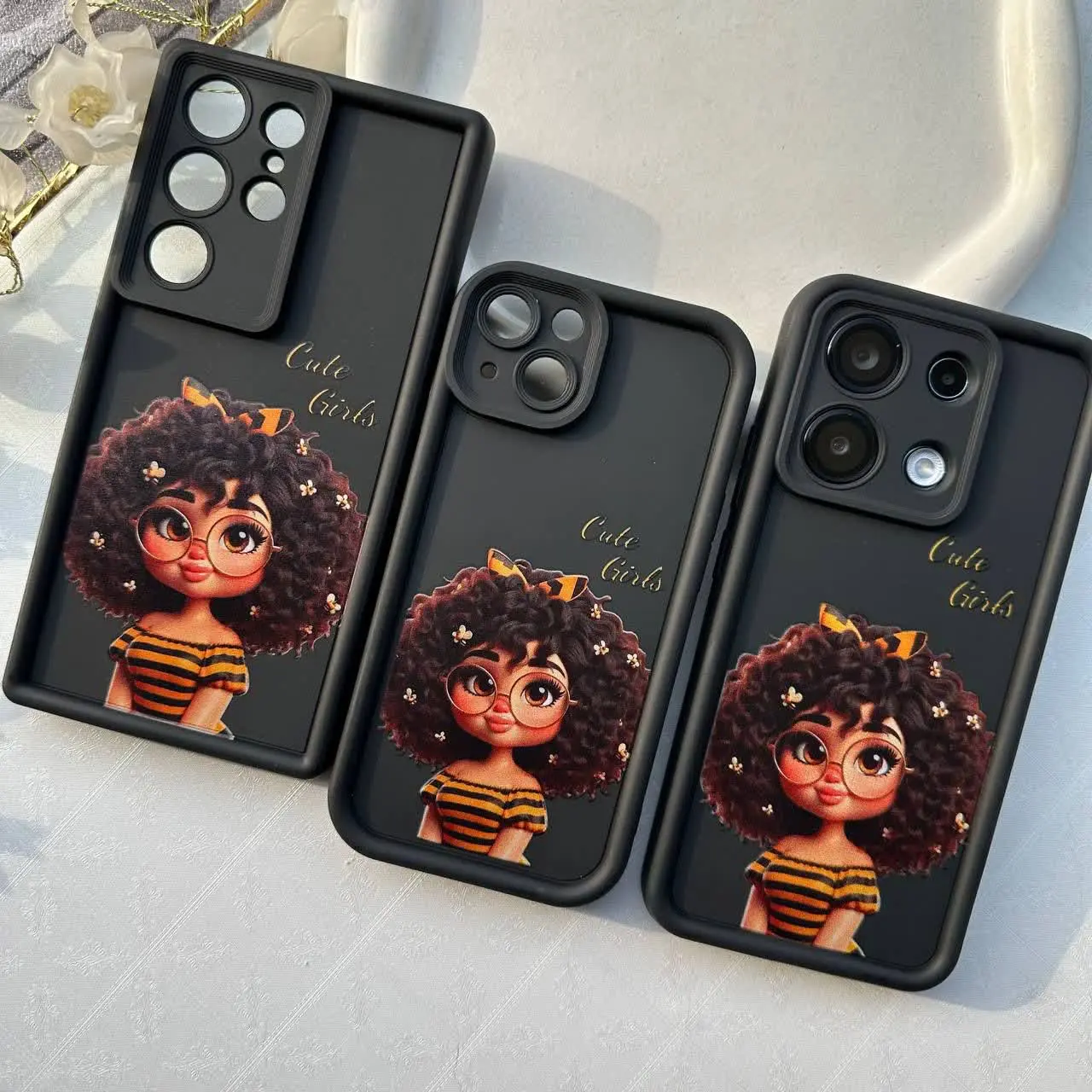 📱مدل قاب: قاب سولید فرفری دختر مخصوص انواع #سامسونگ #شیائومی و #آیفون 
