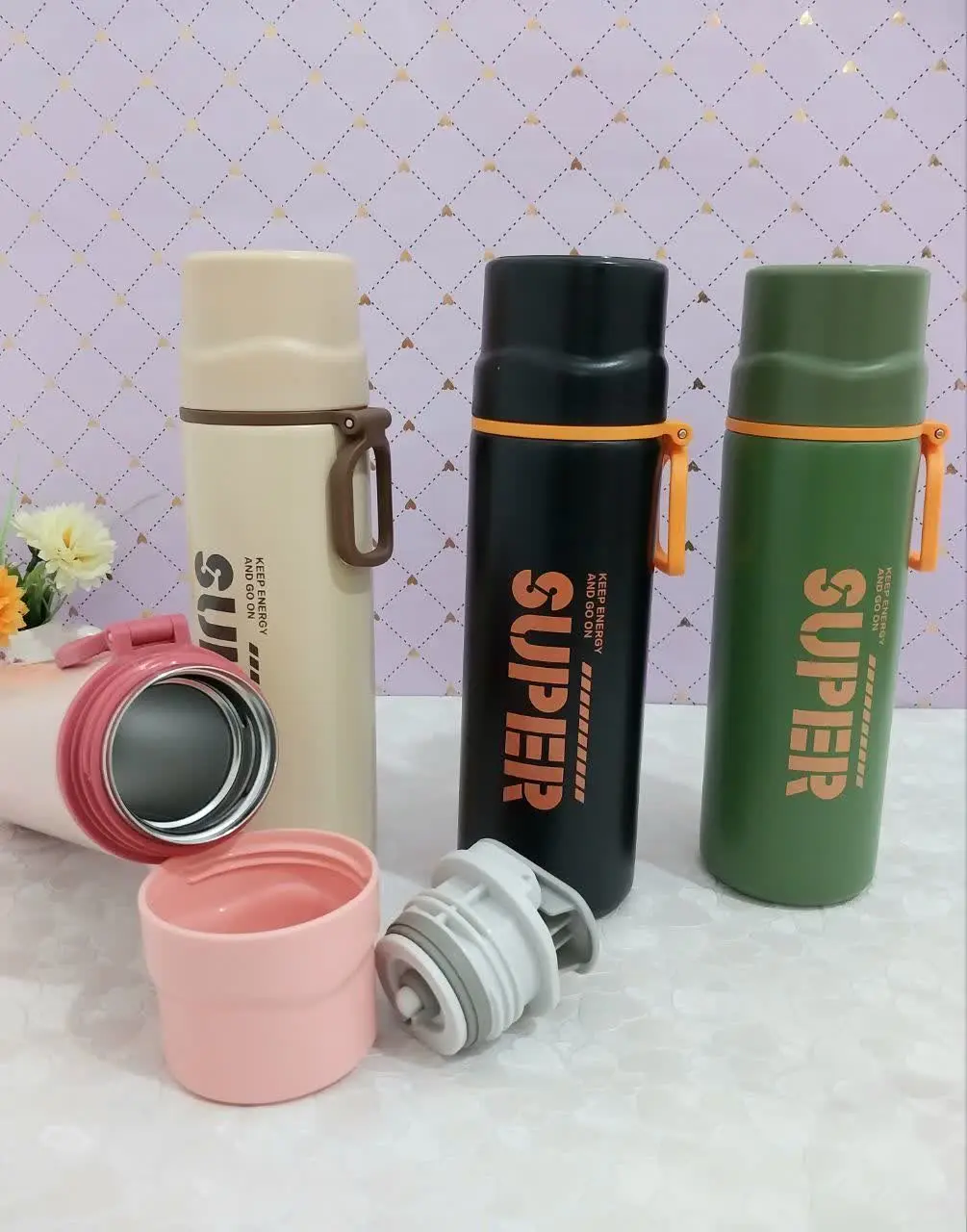 بطری استیل رنگ صورتی 
