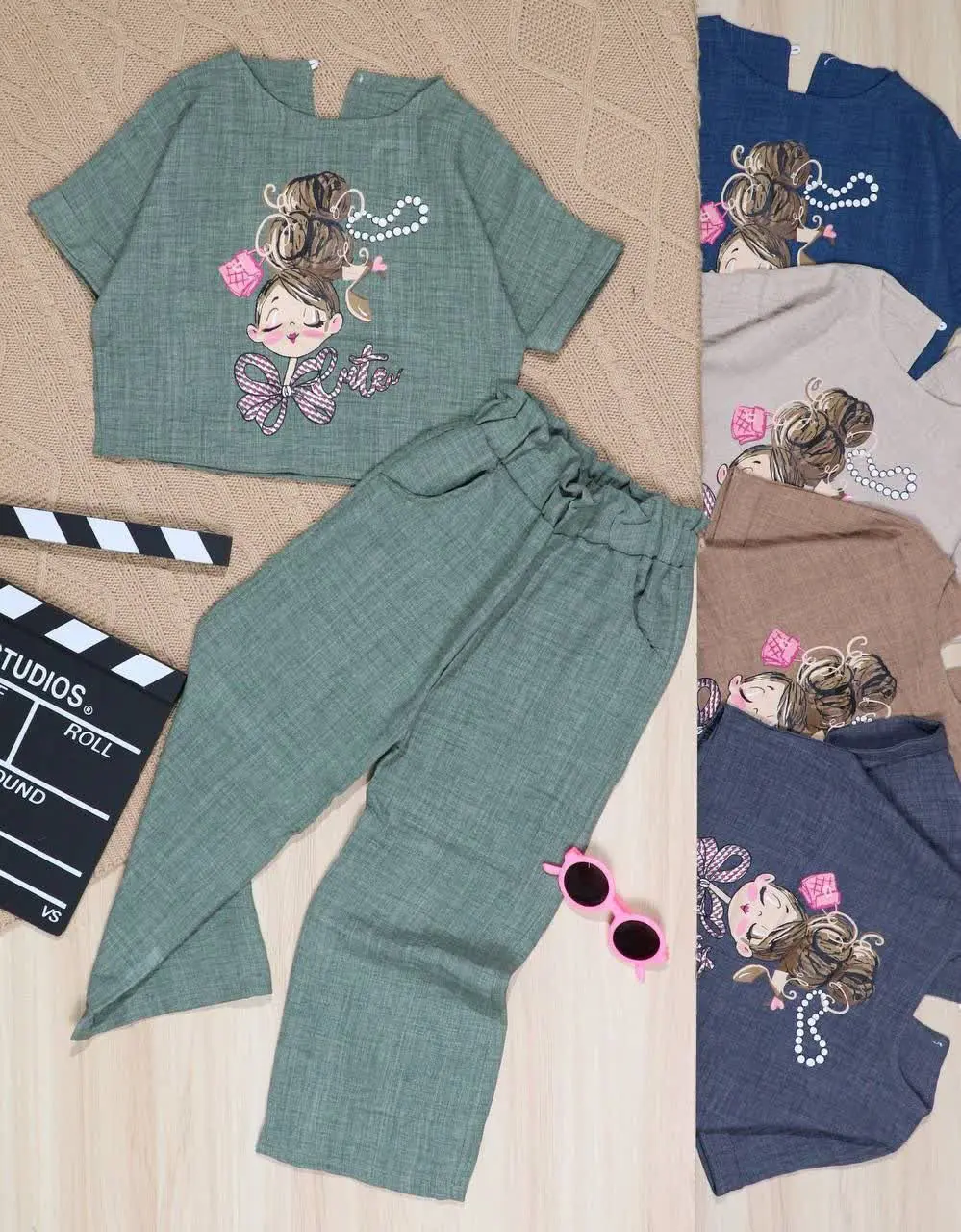 👫کراپ و شلوار سوفیا چاپ دختر ناناز👫
