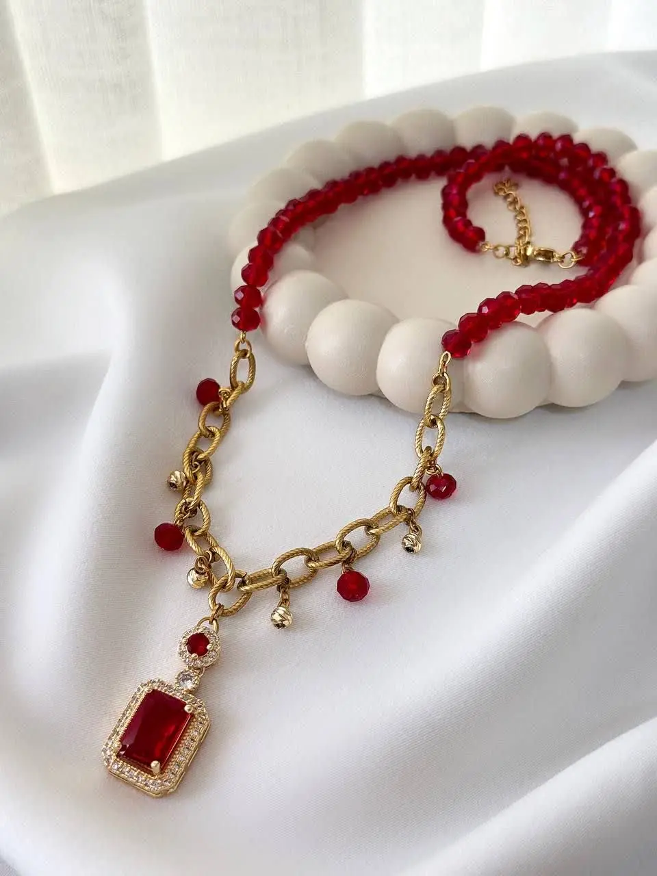 گردنبند استیل کریستالی با آ...