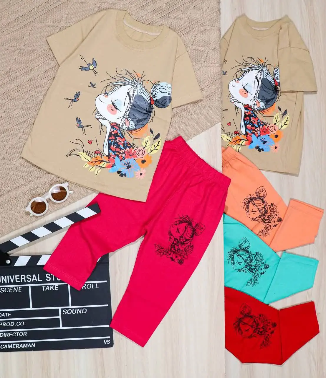 👫تیشرت و شلوارک چاپ دختر و گل👫
