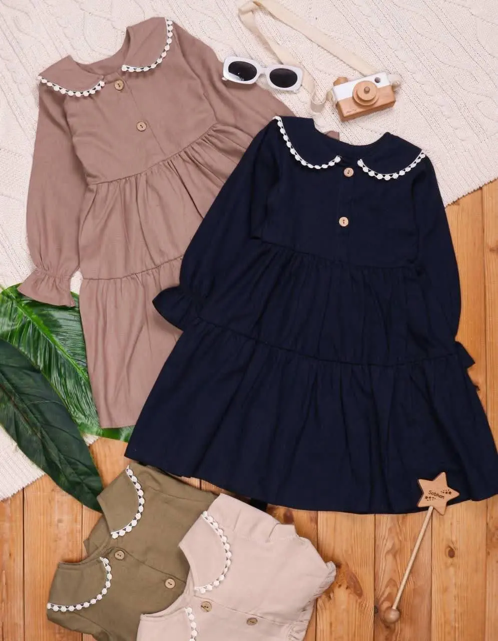 🎄سارافون کتان یقه B دخترانه⭐️