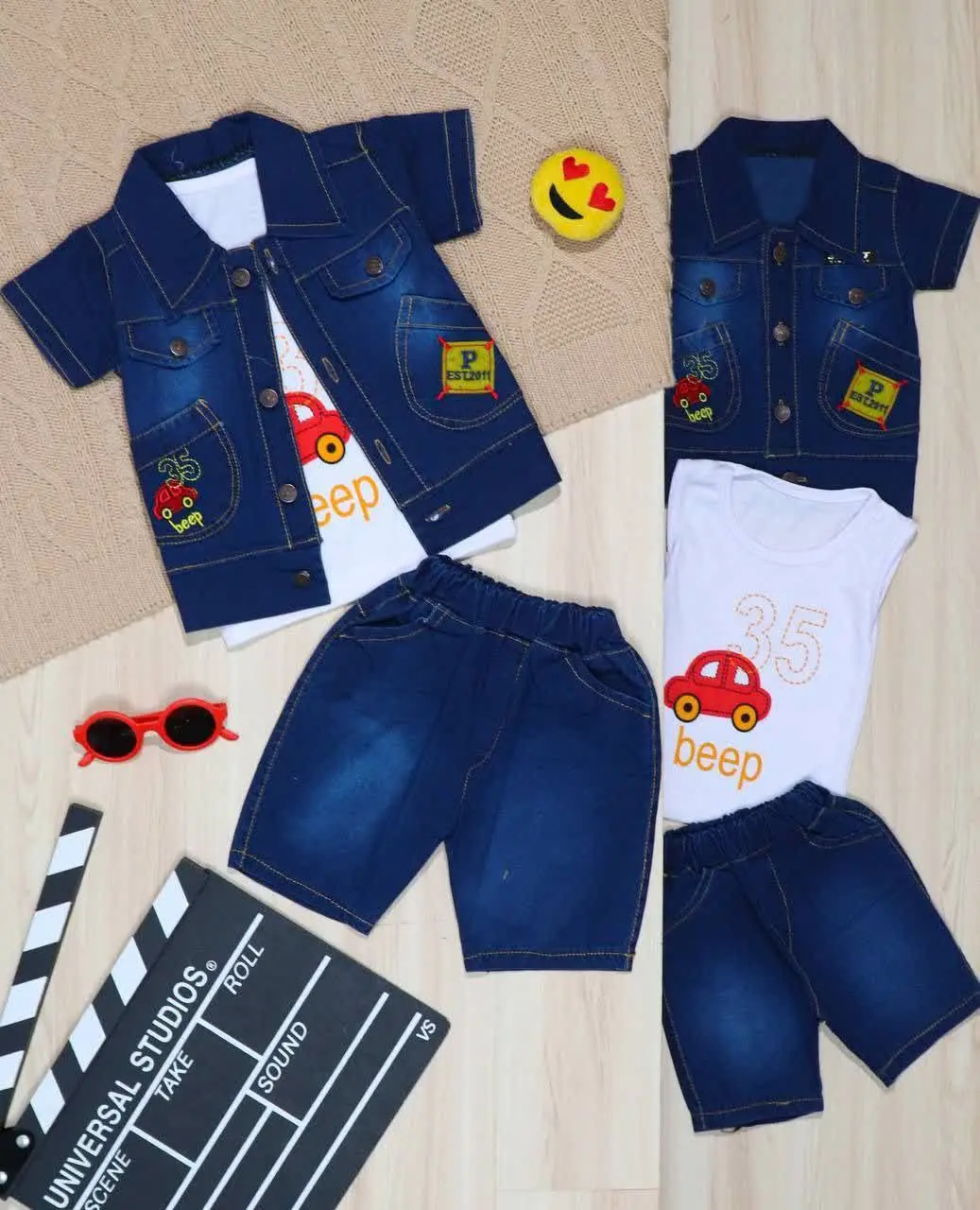 👫سه تیکه جین آبی گلدوزی ۳۵👫
