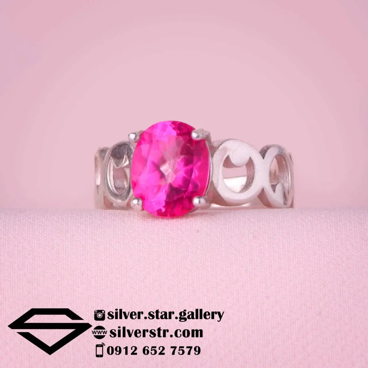 💓 انگشتر زنانه توپاز صورتی...