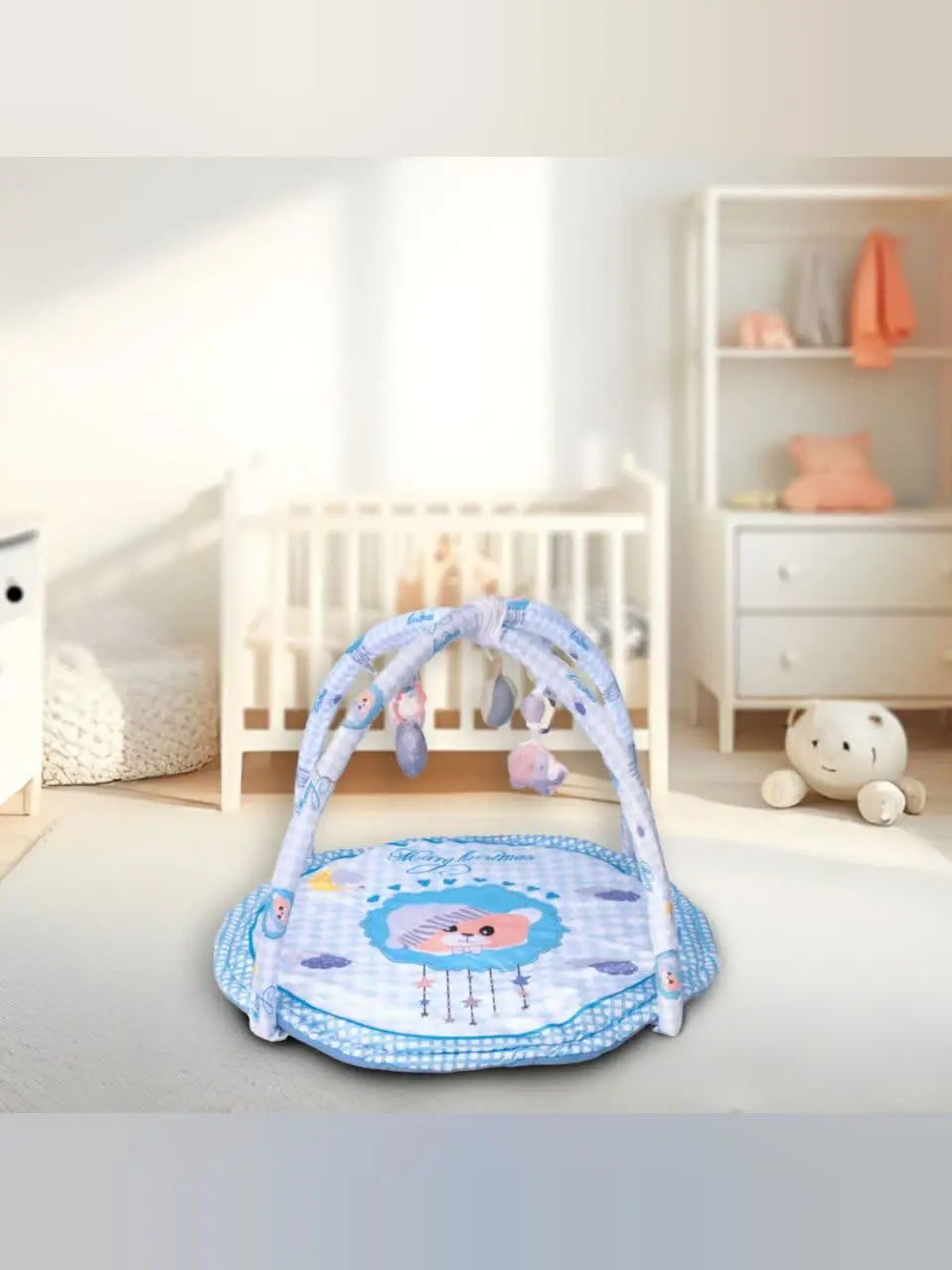 تشک بازی مخمل دایره طرح خرس کریسمس آبی نوزادی و کودک کد ۹۱۰۴۵ 
