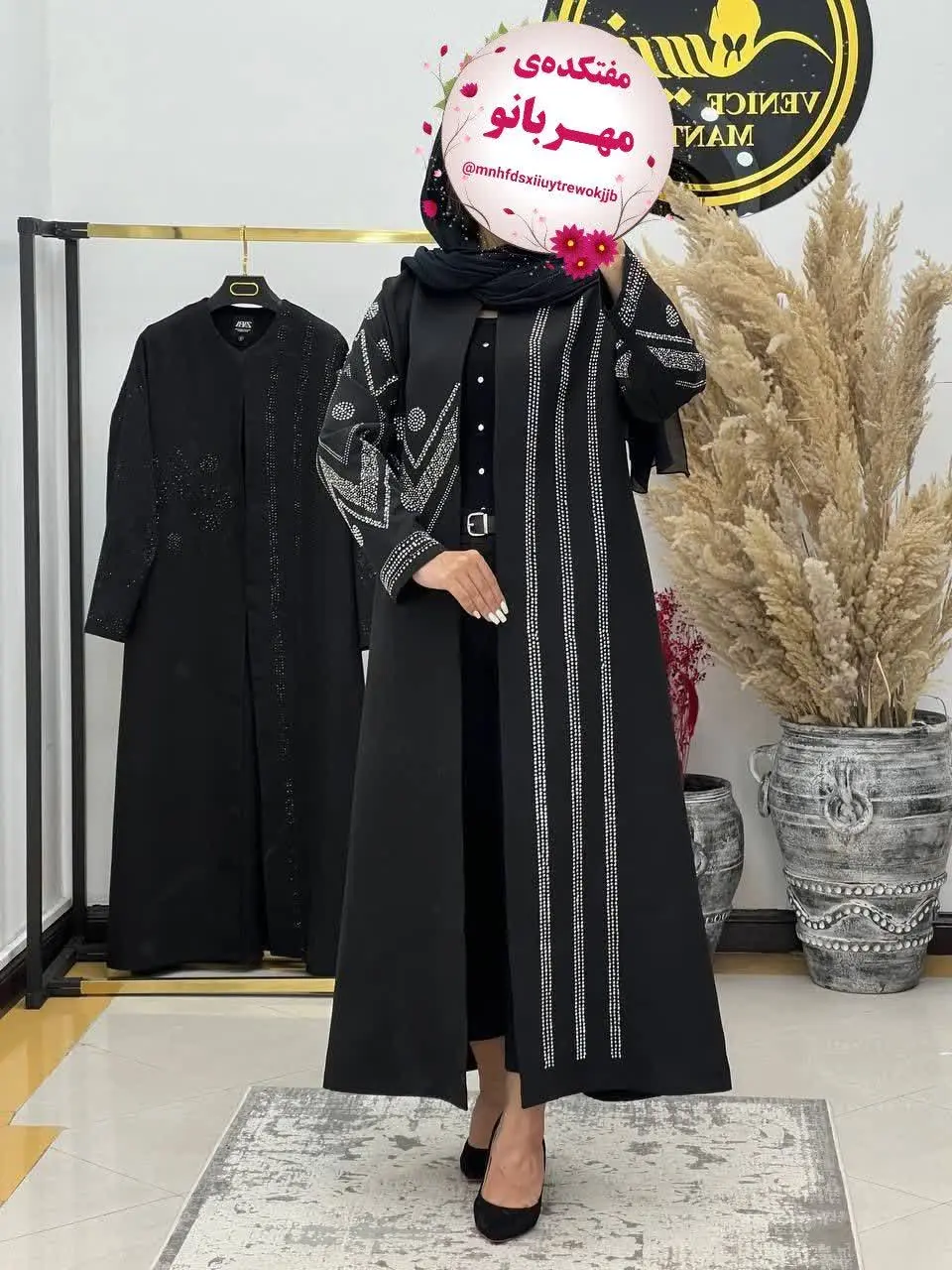 🖋نام: مانتو بلند یقه گرد نگینی مجلسی
