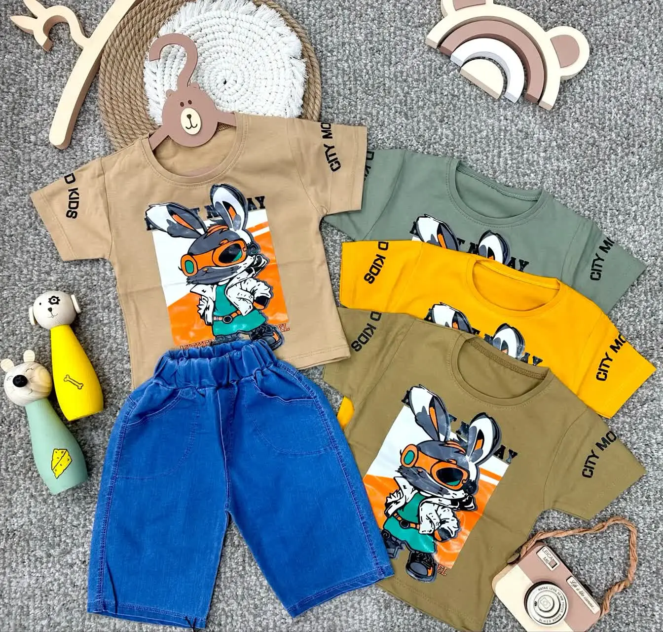 👫تیشرت شلوارک پسرانه چاپ خرگوش ✅
