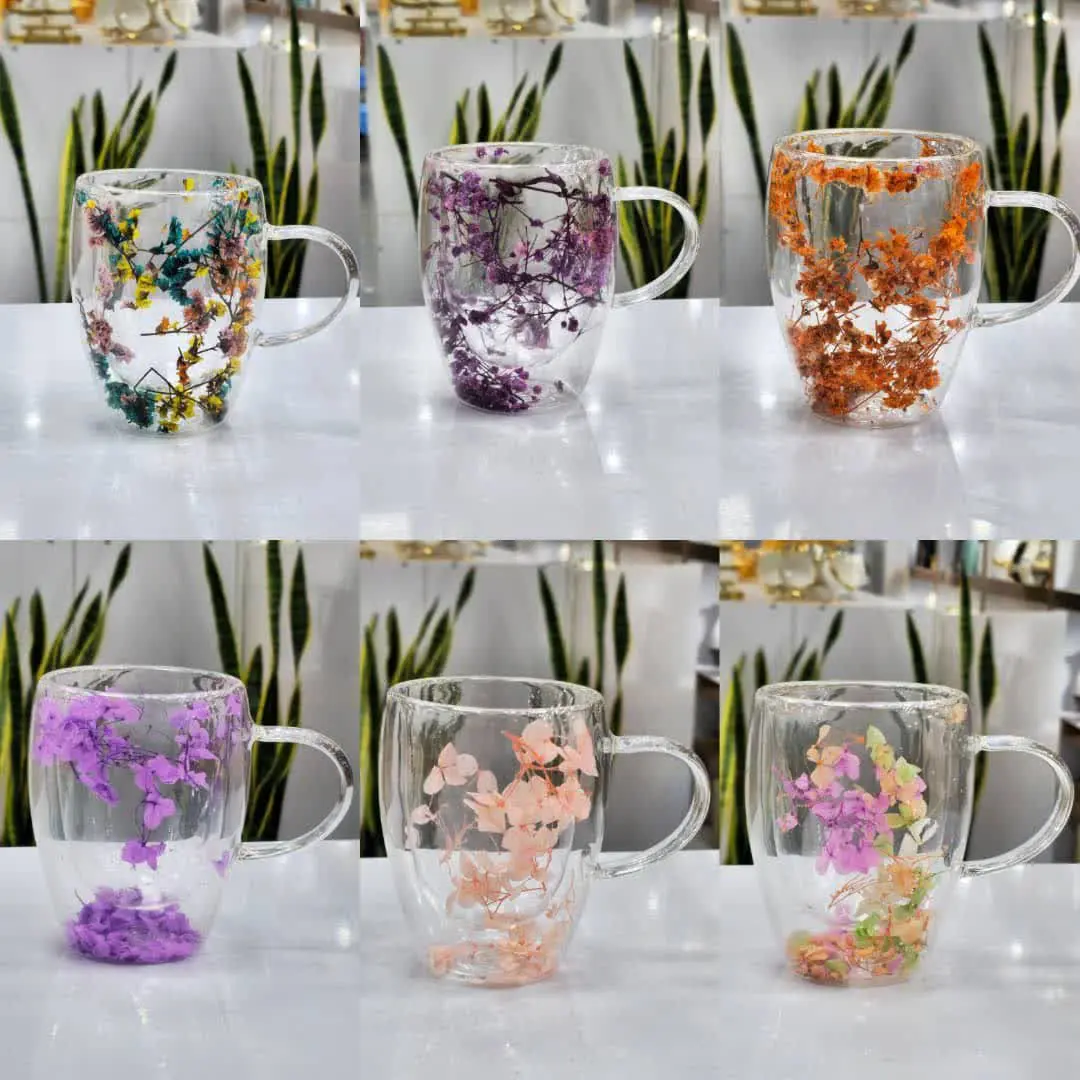 ماگ دوجداره گلدار پیرکس 
