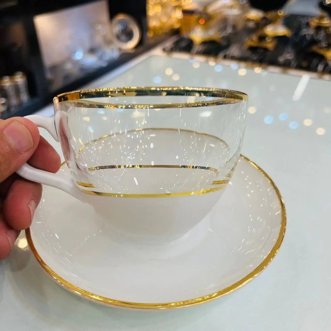 🛑 #فنجان_نعلبکی بیسیک پاشا سفید طلایی
