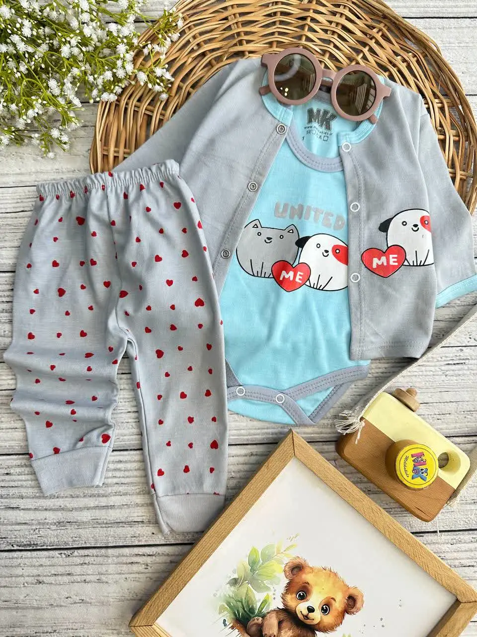 سه تکه هاپو طوسی آبی نوزادی و کودک کد ۱۱۷۲۷۱ 
