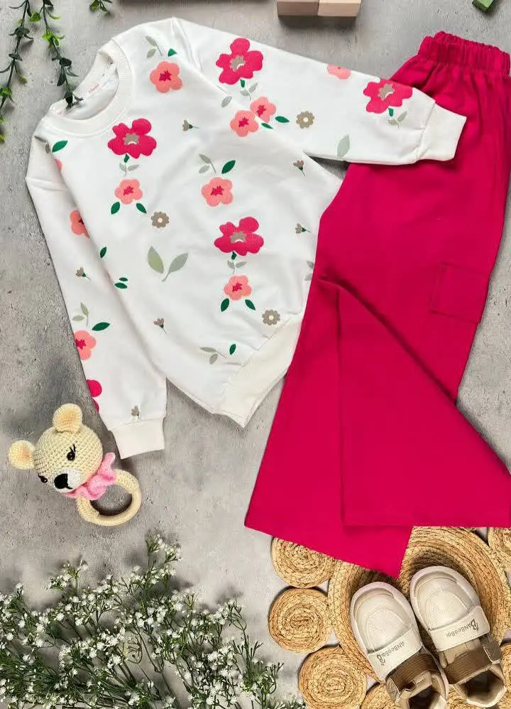 🌸بلوزشلوار دخترانه طرح گل بهاری🌸
