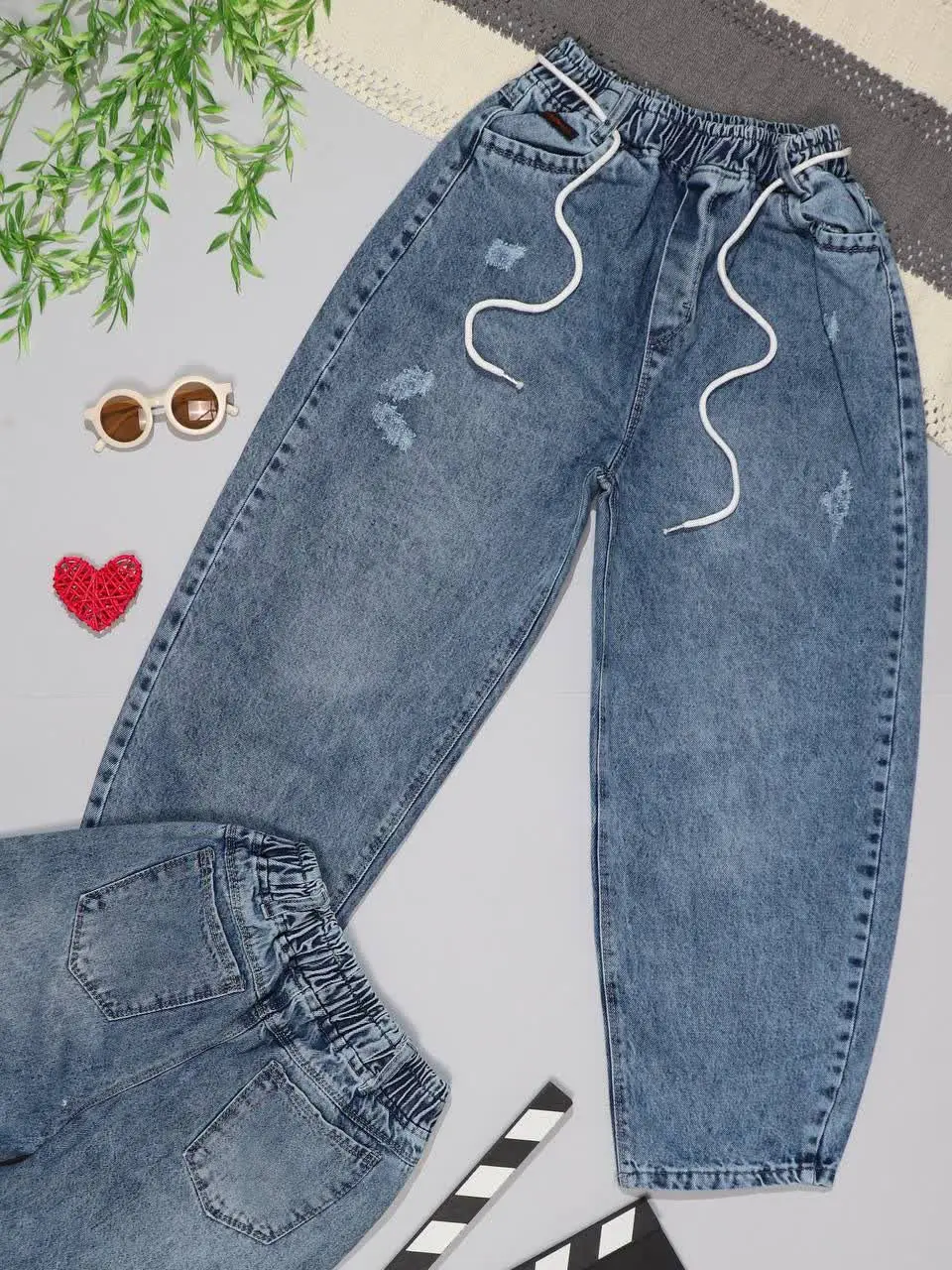 👫شلوار جین آبی بالونی ساده👫