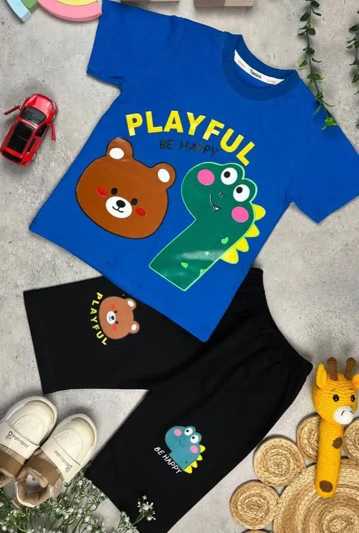 ☘️☘️ تیشرت و شلوارک پسرانه🍭 پارچه پنبه سوپر با شلوارک دورس با کیفیت عالی 🍀🍀
