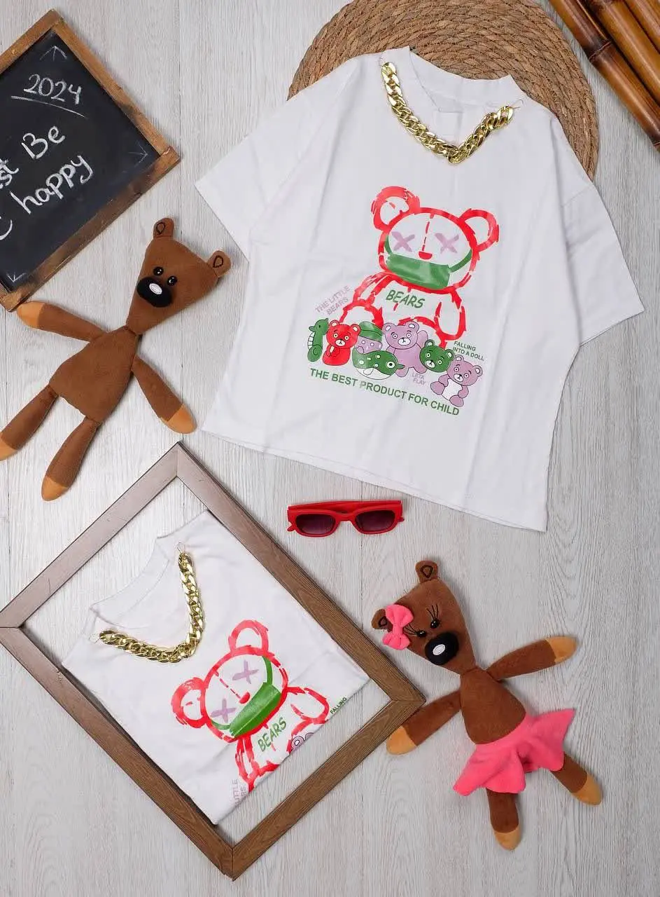 👫کراپ تک دخترانه چاپ خرس ماسک دار👫
