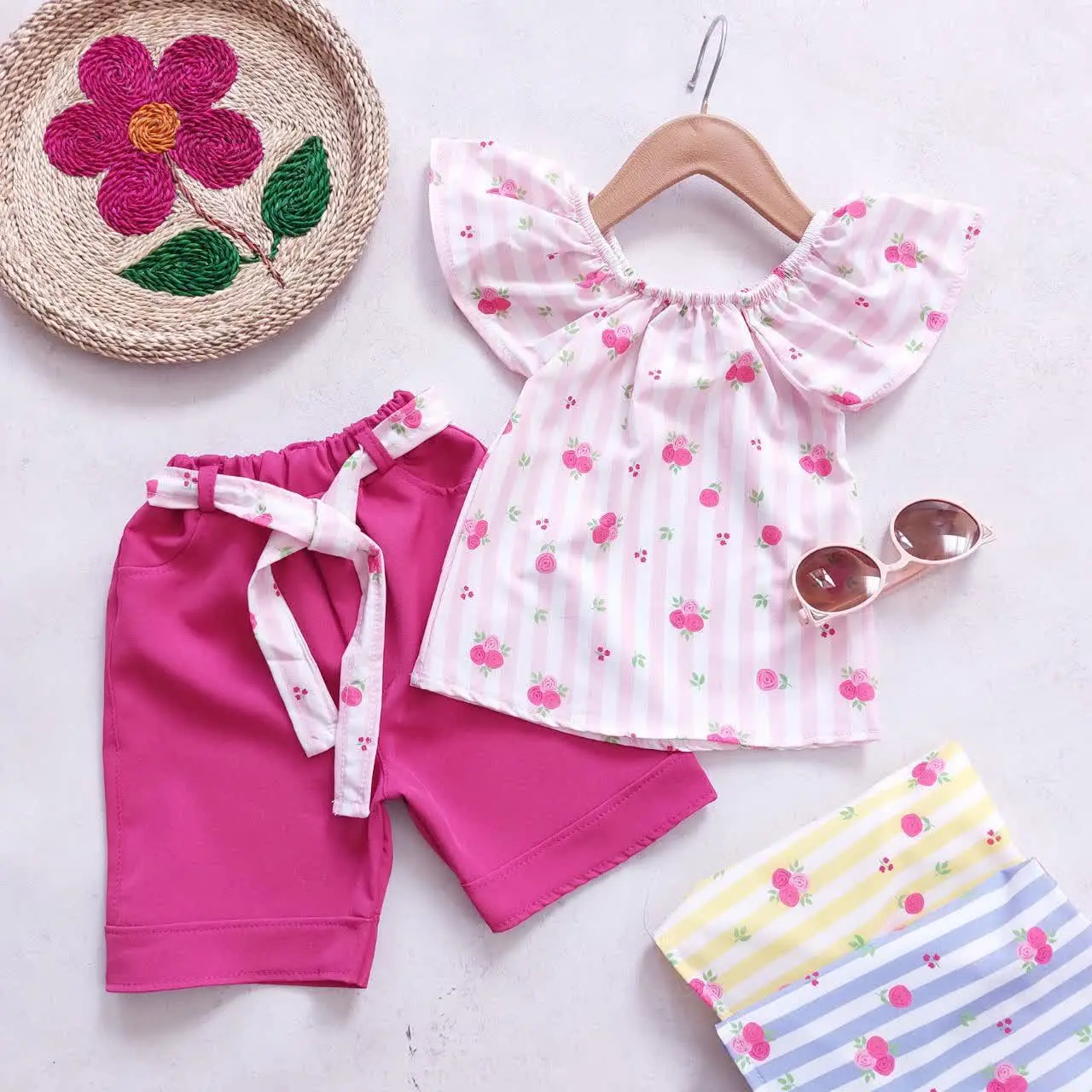 تاپ شلوارک کمربنددار گل رز
