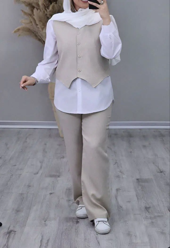 🛍نام: ست ۳تیکه جلیقه+شومیز+شلوار🍃
