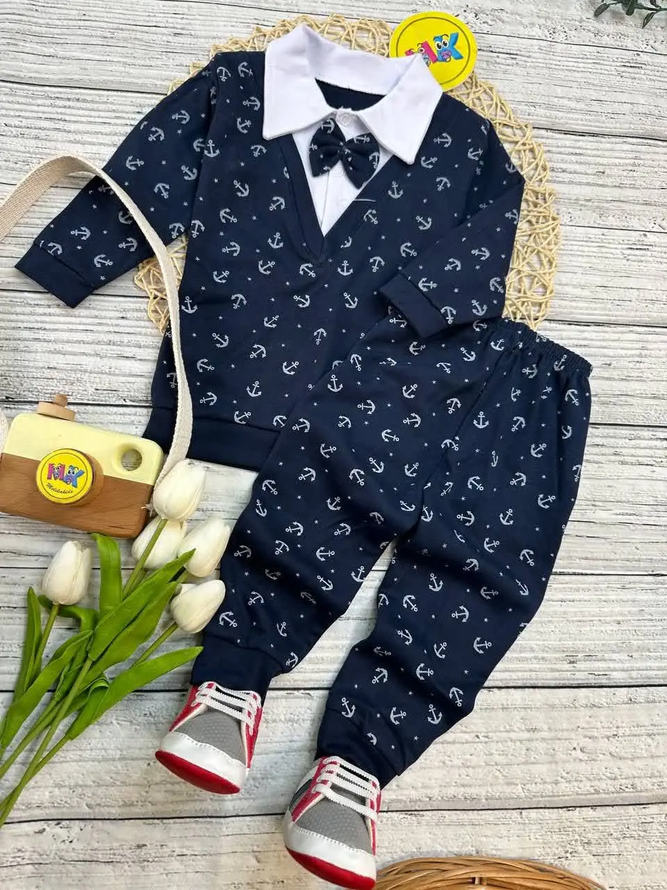 بلوز شلوار پنبه طرح لنگر مجلسی نوزادی و کودک کد ۱۷۳۰۲۳ 
