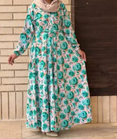 پیراهن نخی کلوش طرح گلدار