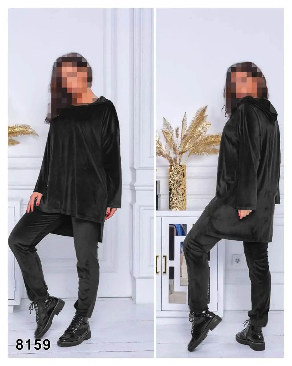 ست هودی دنباله دار و شلوار مخمل
