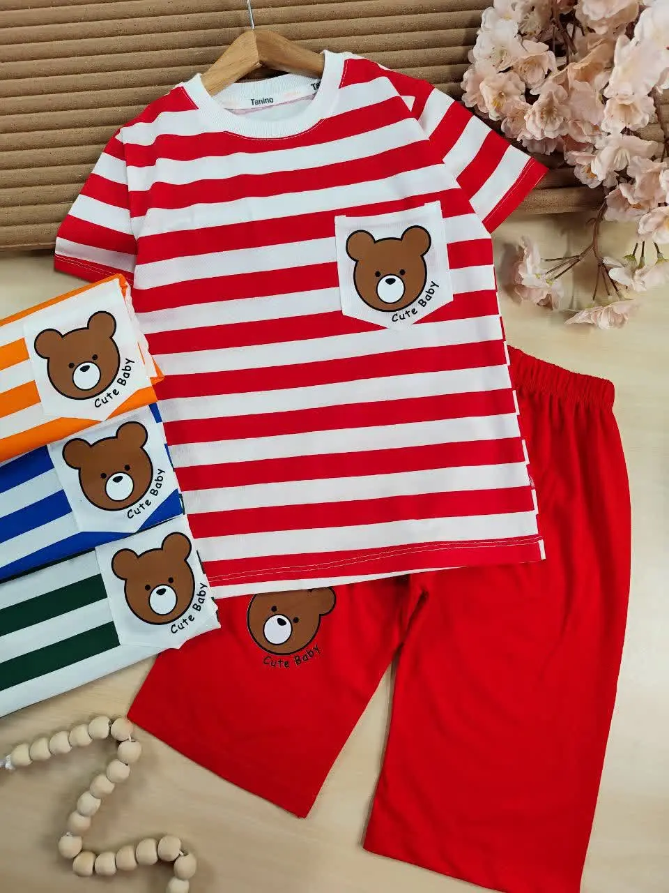 تیشرت شلوارک تدی راه راه 
