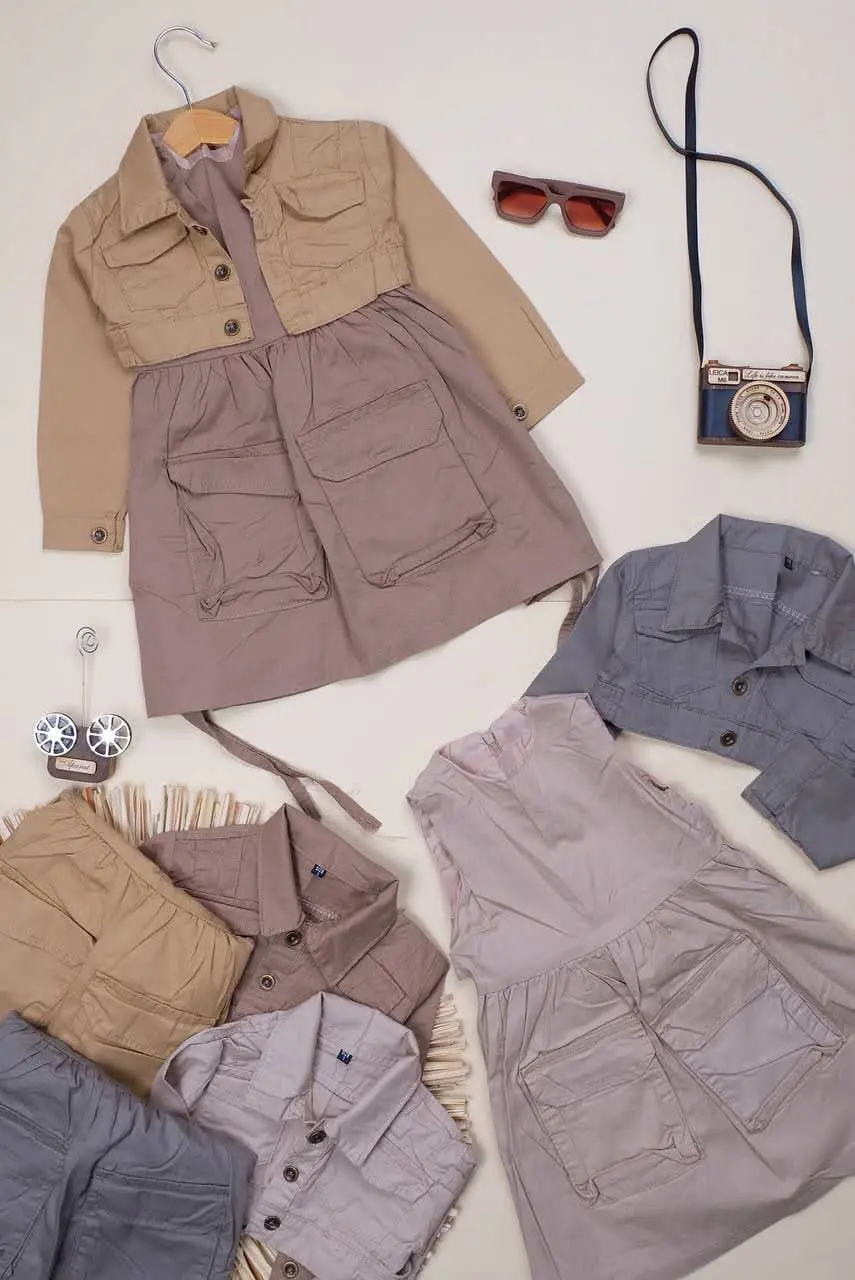 دوتیکه کتان دخترانه (کت و سارافون) 
