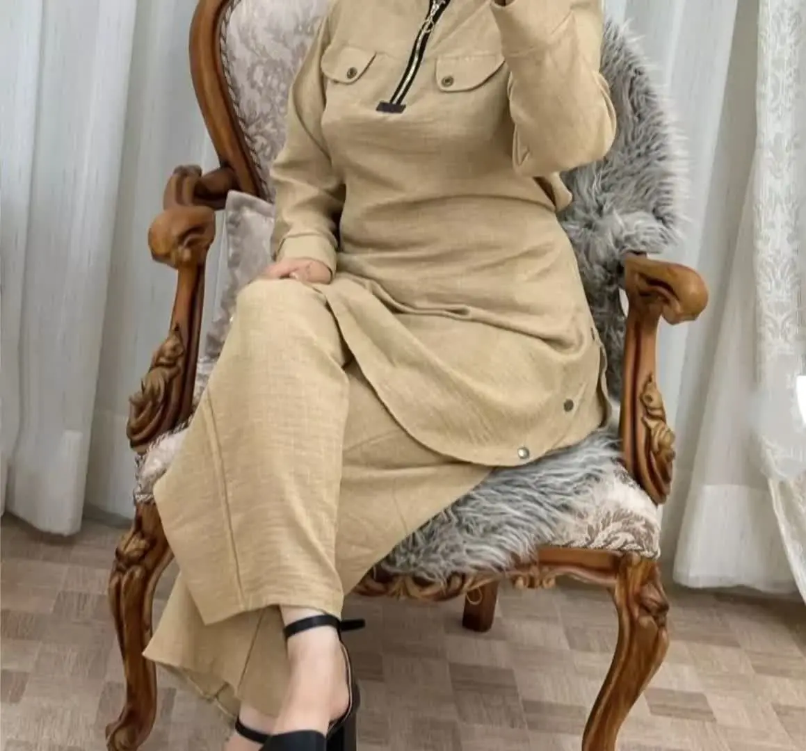 🦋نام محصول: تونیک شلوار نیم زیپ 🎀
