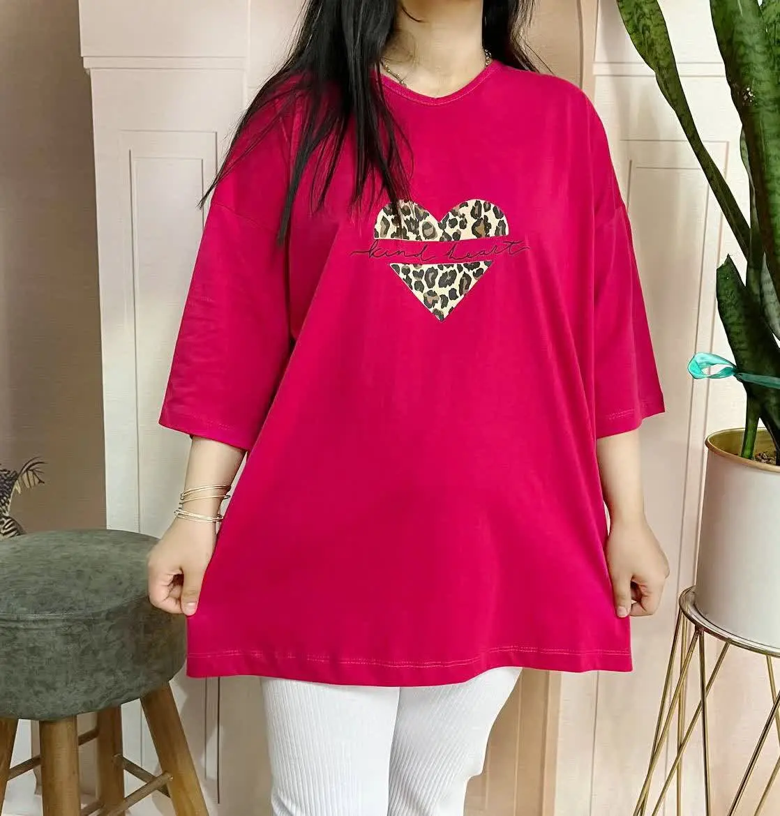 تیشرت قواره بزرگ قلب پلنگی❤