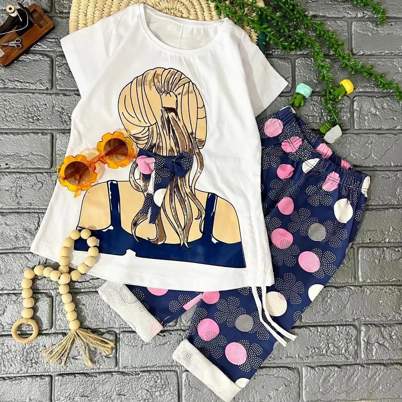 👚نام: ست دختر مو بلند شلوار سرمه‌ای
