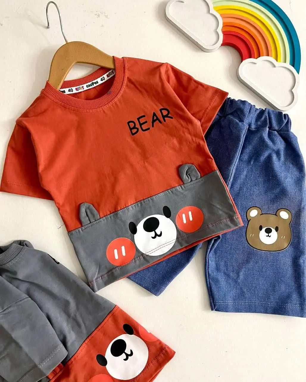 ✨🐻ست بلوز شلوارک اسپرت خرس گوشدار🐻✨
