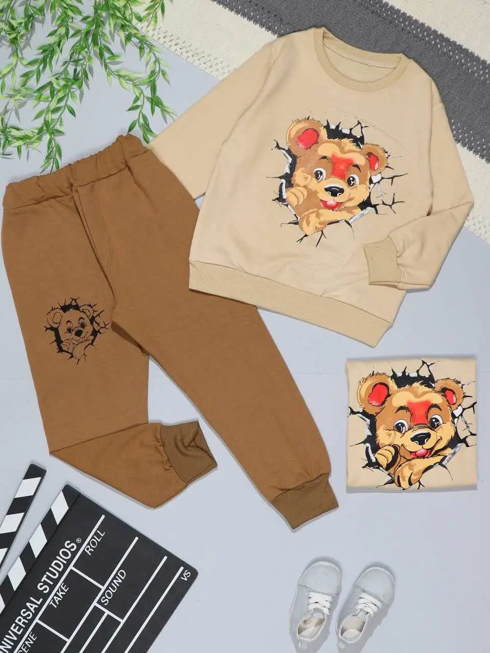 👫بلوز و شلوار کرم قهوه ای چ...