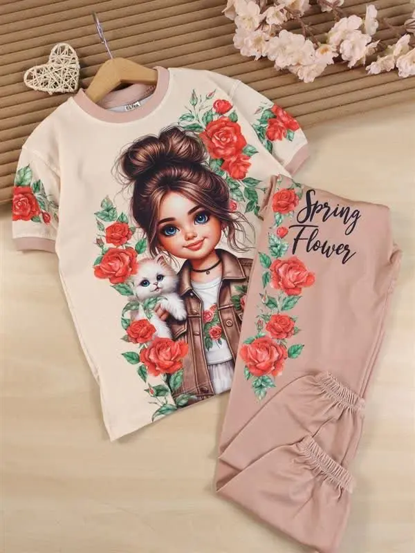 💫تیشرت شلوار دختر و پیشی💫
