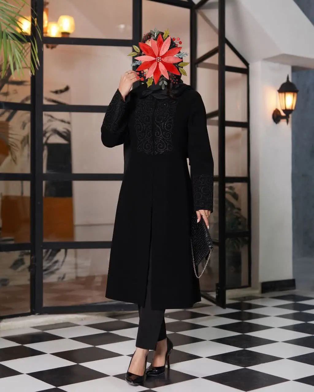 کرپ مرویجت (کشمیر) یقه گرد خاویاری دامن کلوش مدل آرتیمیس
