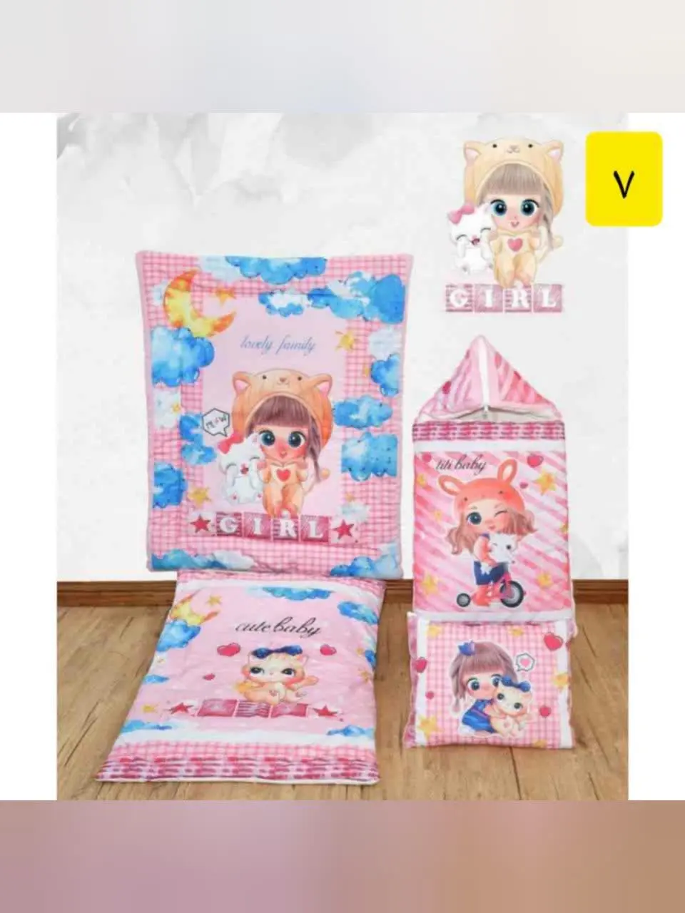 سرویس خواب چهار تکه مخمل طرح دختر دوچرخه سوار نوزادی و کودک کد ۲۱۰۲۲ 
