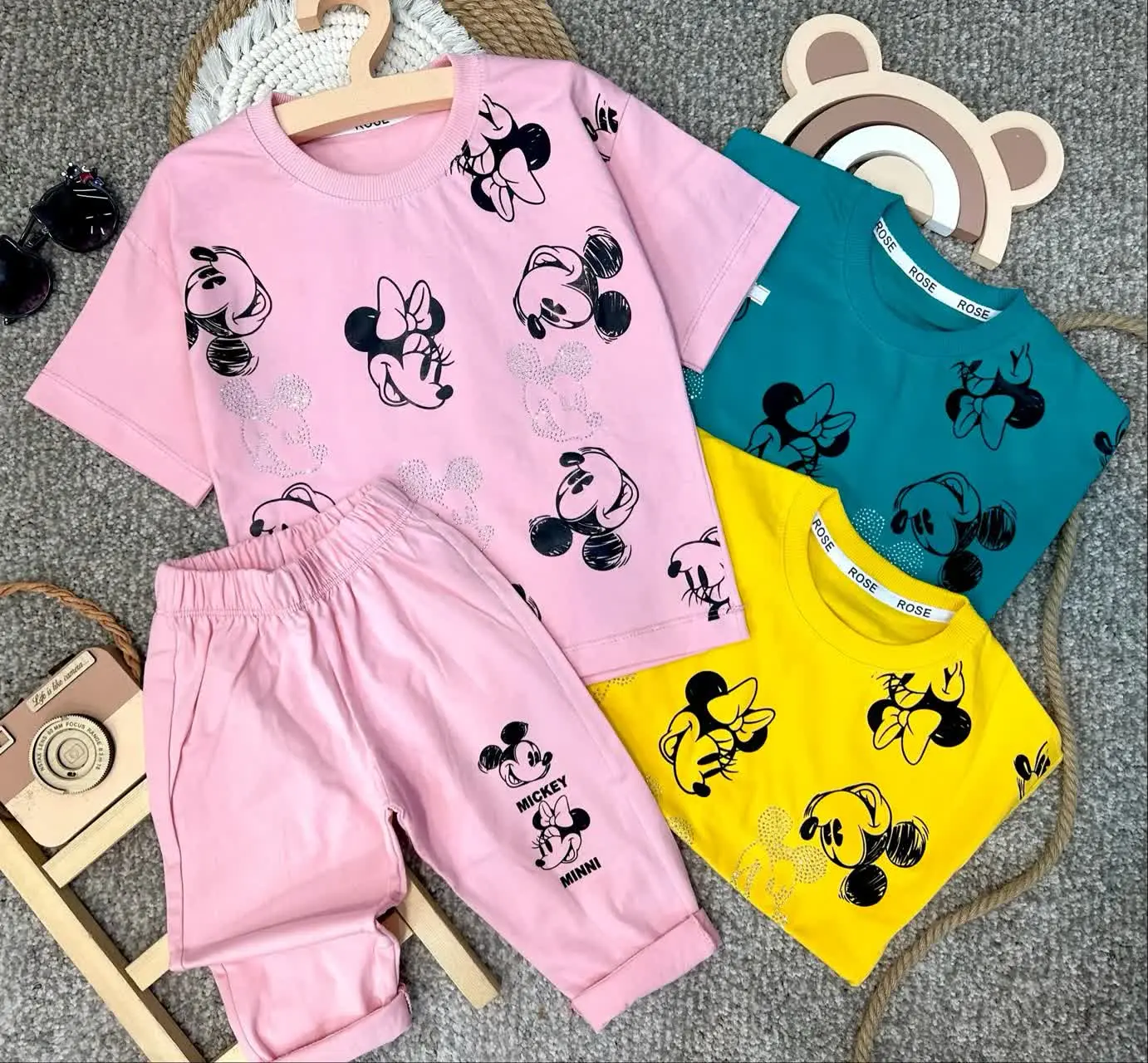 👫تیشرت شلوارک دخترانه میکی موس نگینی✅
