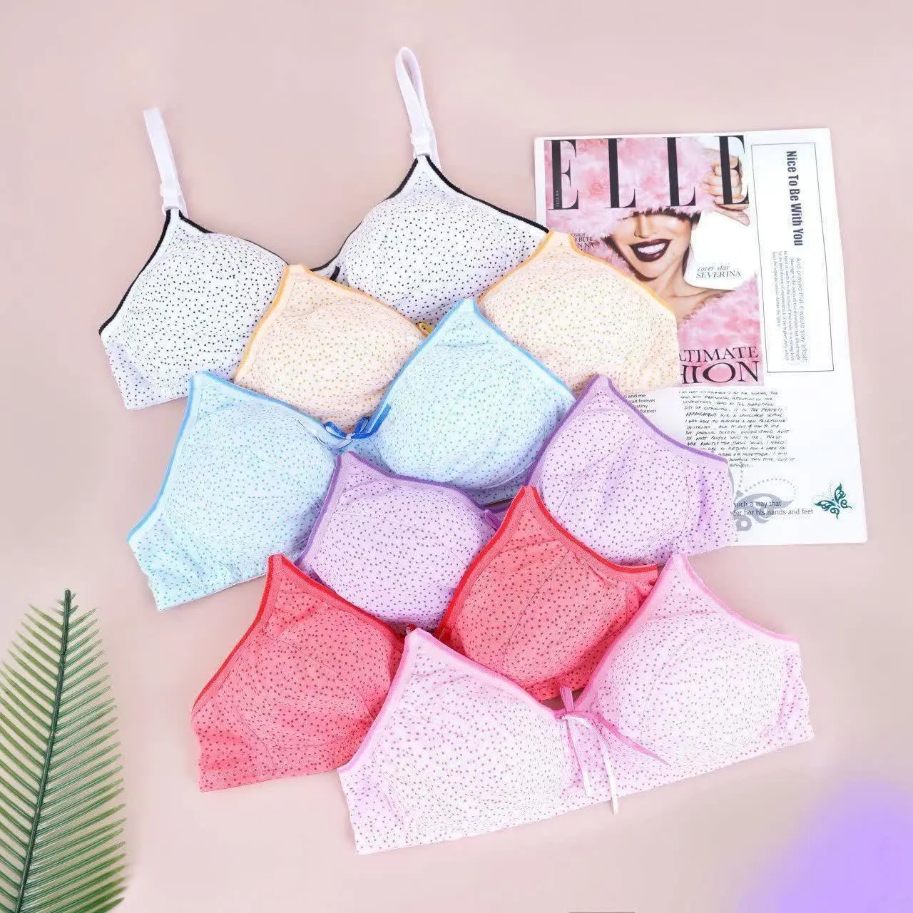 🌹سوتین نخی دخترانه خال ریز🌹 
