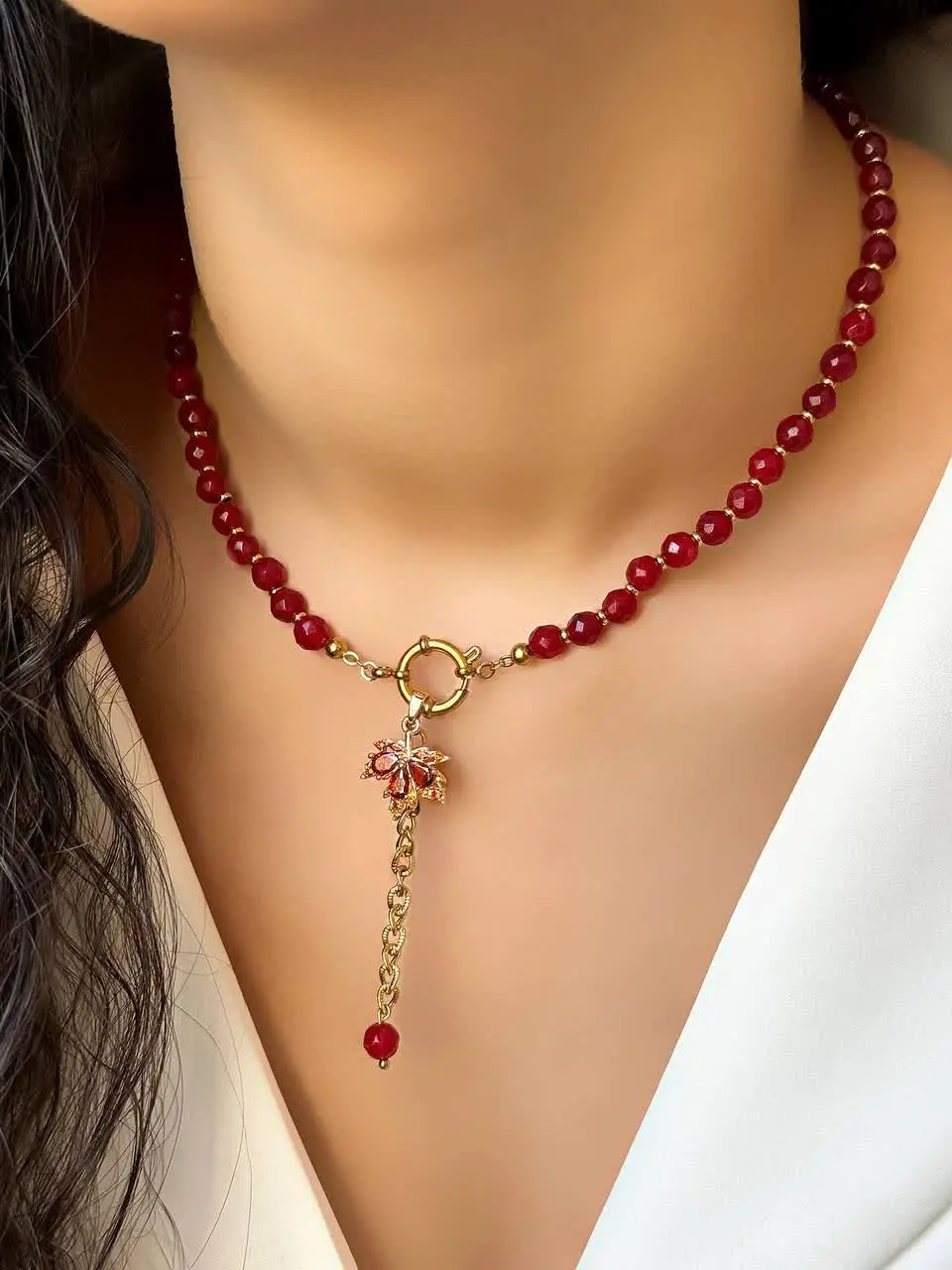 گردنبند استیل با سنگ جید و...