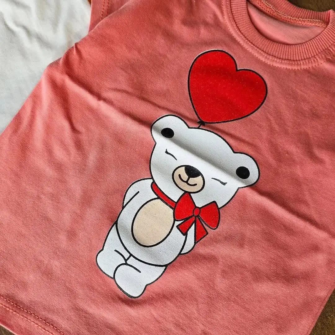 تیشرت تک خرسی رنگ سفید تموم 
