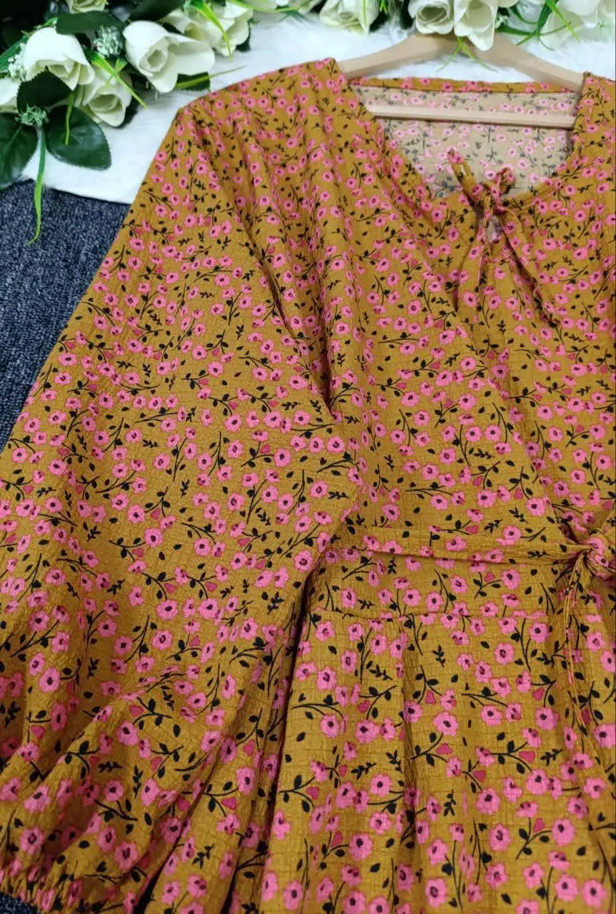 پیراهن ساحلی کرپ پفکی