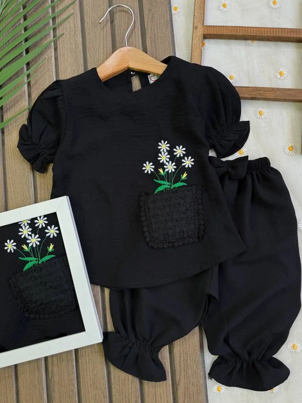 تیشرت شلوارک جیب گلدوزی🖤🌼
