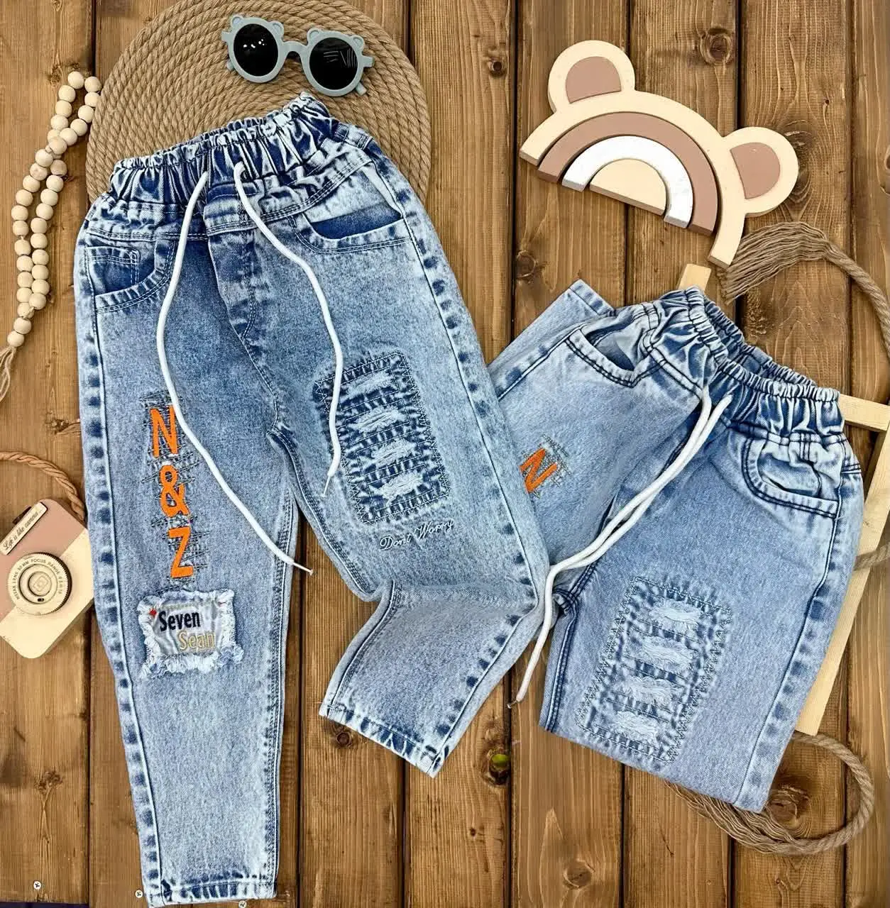 👫شلوار لی مام ابی کمرکش گلدوزی 😍
