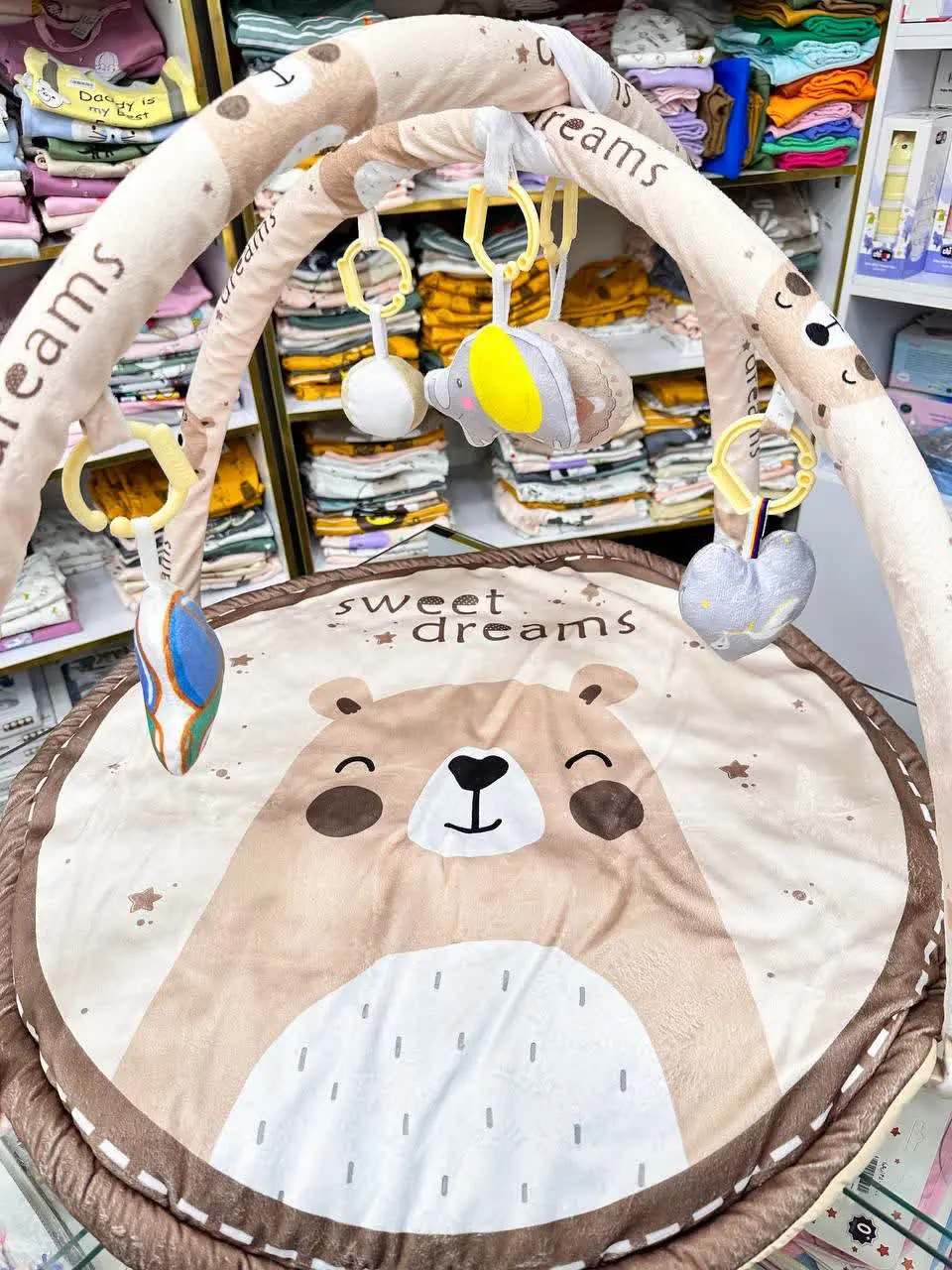 تشک بازی مخمل دایره طرح خرس قطبی کرمی نوزادی و کودک کد ۹۱۰۵۰ 
