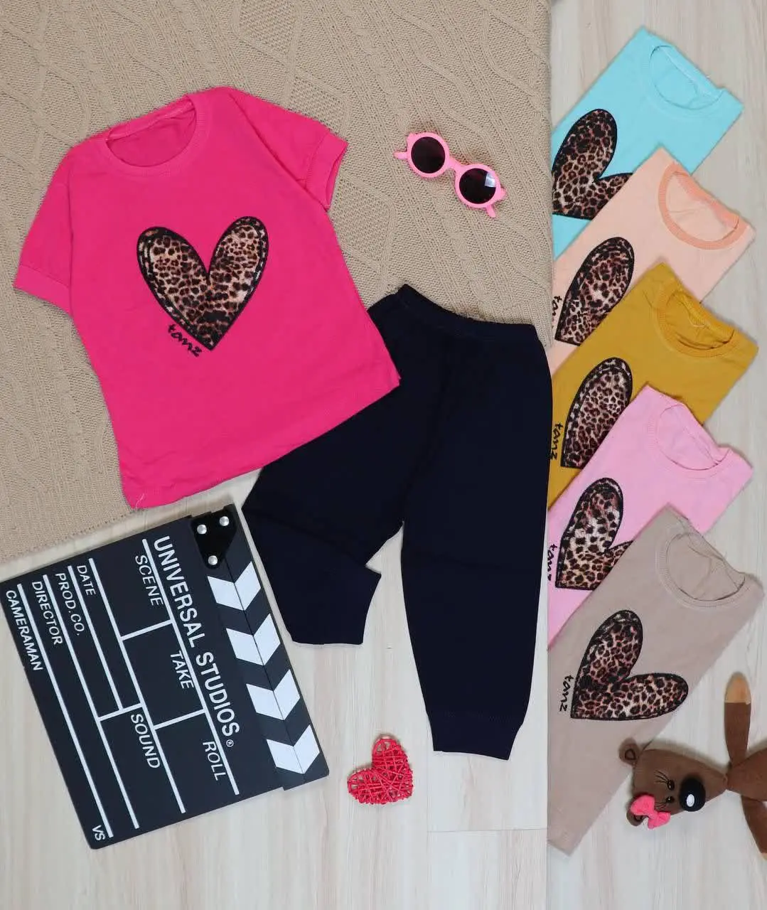 👫تیشرت و شلوار گلدوزی قلب پلنگی👫
