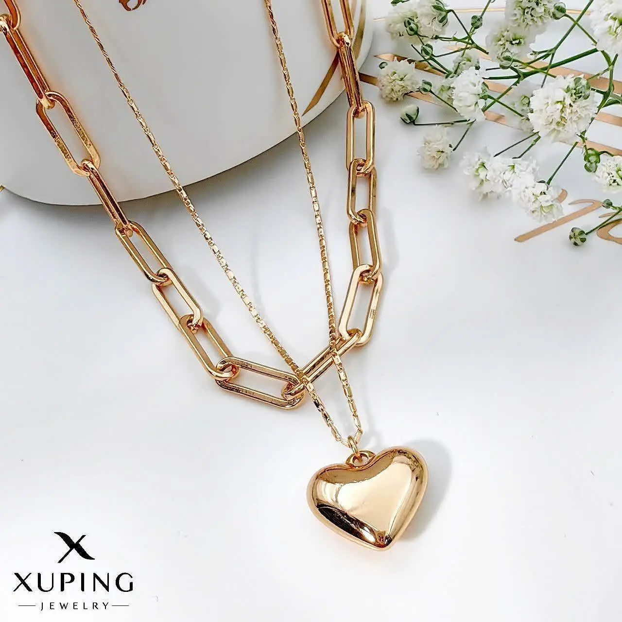 پلاک و زنجیر دولاین قلب ژوپ...