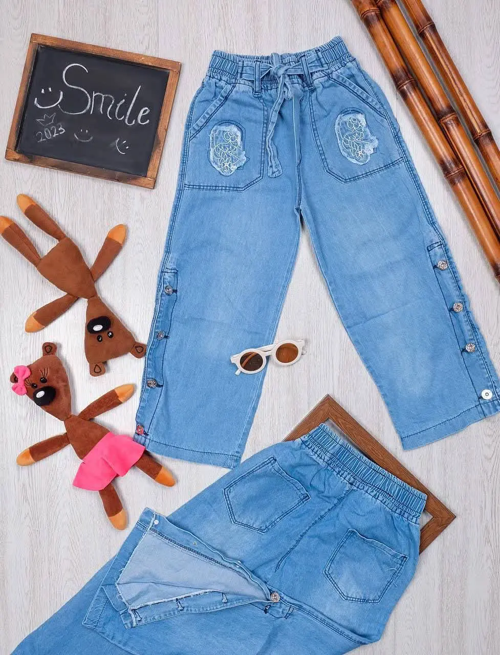 #شلوار_جین بگ آبی گلدوزی دختر 👫
