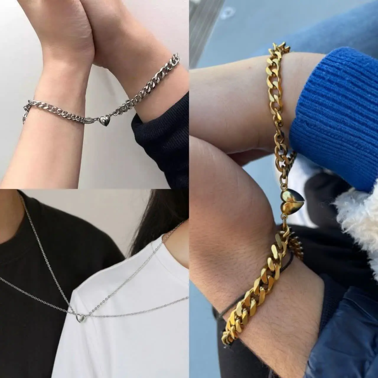 ست گردنبند و دستبند مگنت قلب
