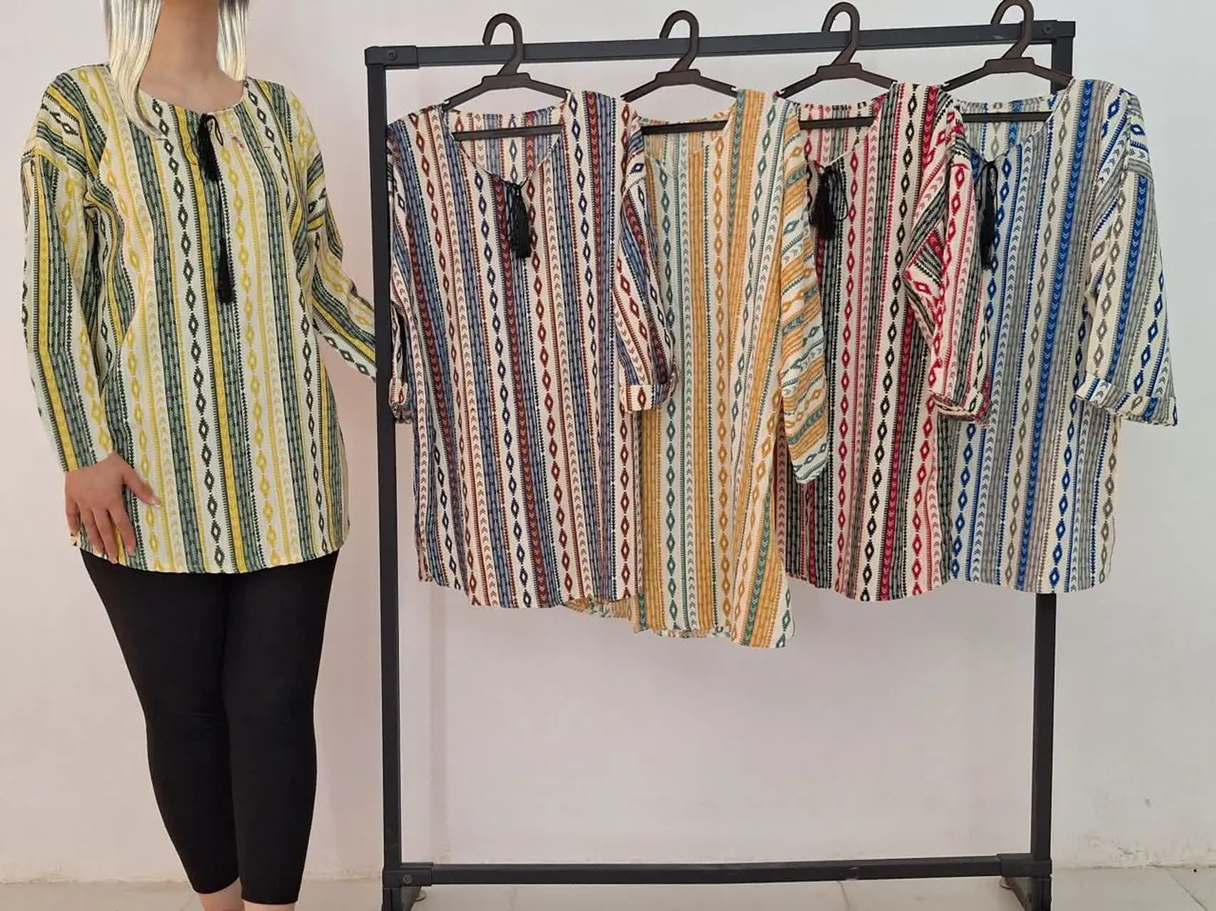 🌙 نام: تونیک کیمونو یقه کوبایی منگوله دار 
