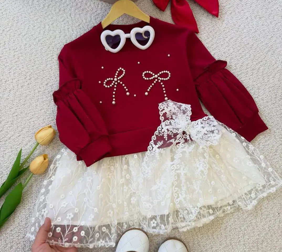 پیراهن مجلسی پاپیون مرواریدی